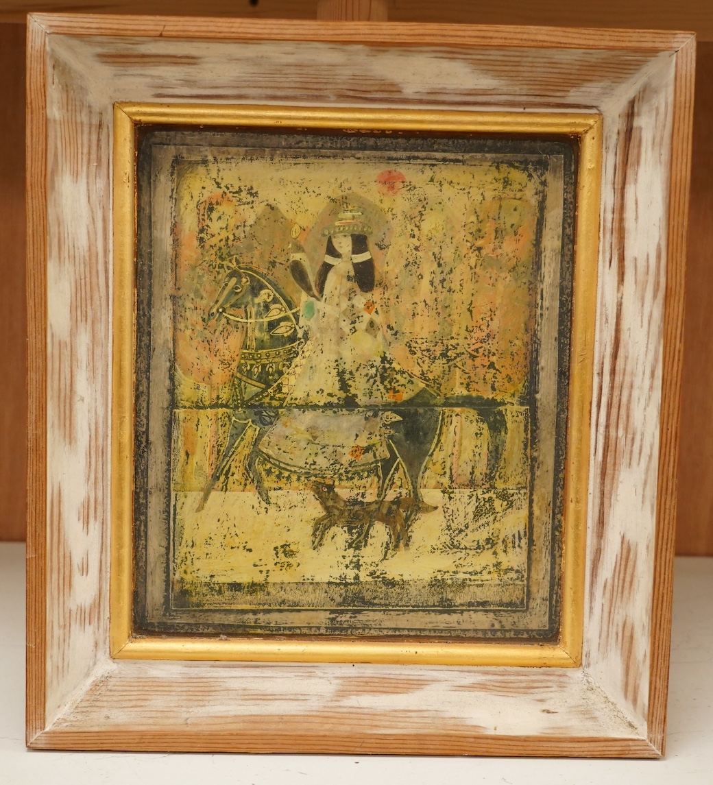 James Martin (1928-2020), gouache and mixed media, Horse and rider, unsigned, inscribed verso, 30 x 25cm. Condition - fair to good